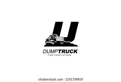 U Dump LKW Logo Vektor für Bauunternehmen. Schwere Geräte Vorlage Vektorgrafik für Ihre Marke.