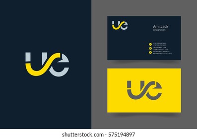 U & E Letter logo design vector element with Business card

