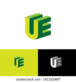 U and E  logo. Abstract emblem. U and F volume monogram. Abstract  logo can use for business, company, digital space, web icon, construction or estate logo. Monochrome option.