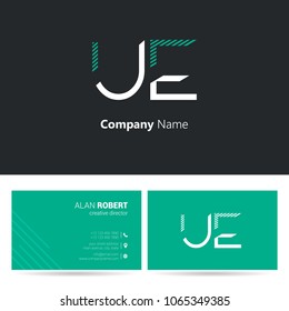 U & E stroke letter logo design with business card template