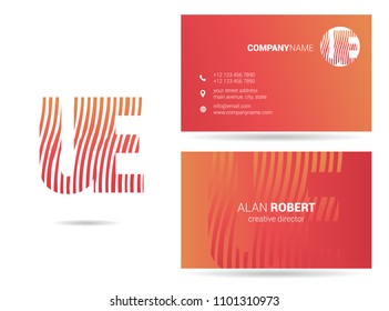 U & E waves letter design with business card template