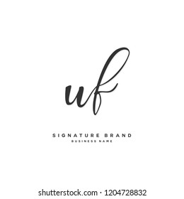 U F UF Initial letter handwriting and  signature logo concept design