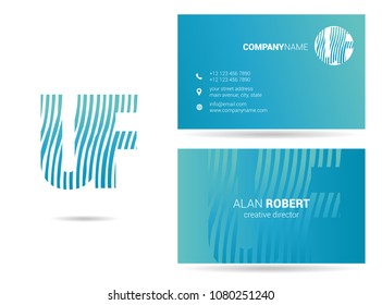 U & F waves letter joint logo design with business card template