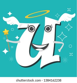 U - Fairy wings with alphabet, celebration background.