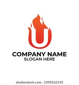 U flame logo vector. Letter U logo flame template, fire logo initials