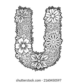 U Flower letter isolated Vector illustration