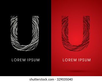 U Font design using confuse line graphic vector.