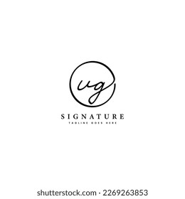 U, G, UG Initial letter handwritten and signature vector logo. Business template in round shape line art