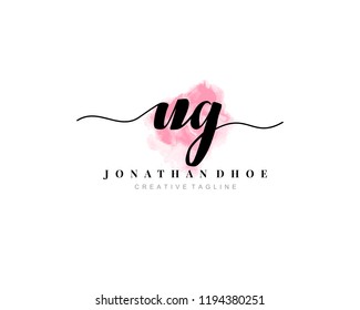 U G UG Initial watercolor logo on white background. Logo template vector