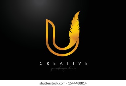 Golden U Brush Stroke Logo Design Stock Vector (Royalty Free ...