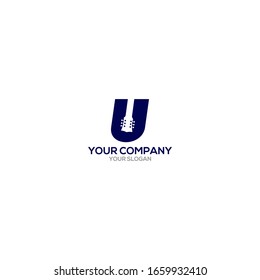 U Guitar Logo Design Vector
