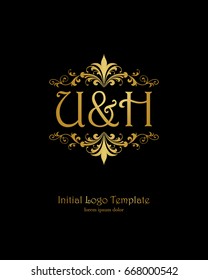 U & H initial wedding logo template vector