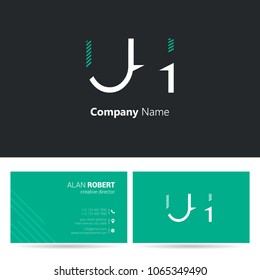 U & H stroke letter logo design with business card template
