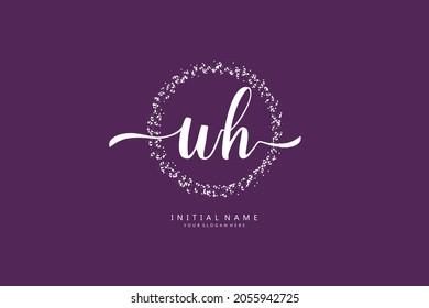 U H UH logo, Initial lettering handwriting or handwritten for identity. Logo with signature and hand drawn style.