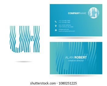 U & H waves letter joint logo design with business card template