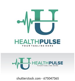 U Health Pulse Letter Logo Template Design Vector, Emblem, Design Concept, Creative Symbol, Icon