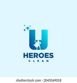 U hero Initial letter Cleaning Service Simple Modern Logo Idea.