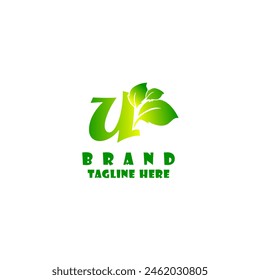 Icono U con hojas verdes. Diseño ecológico de Vector.