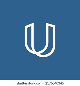 U initial based vector logo. Overlapping line art logo within blue background. Logo for company, brand, product, event, and organization.