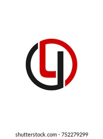 U initial circle company logo black red
