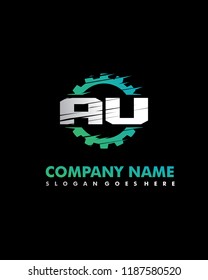 A U Initial with gear template vector