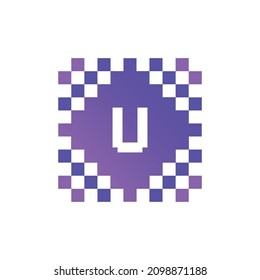 U initial letter alphabet pixel style logo vector design