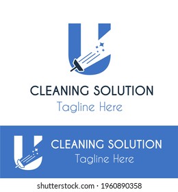 U Initial letter Cleaning Service Simple Modern Logo Idea. Housekeeping, Renovation and maintenance service company logo template. Housework cleaner disinfectant retail Business Logo vector template