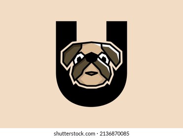 U initial letter with cute doggy head design