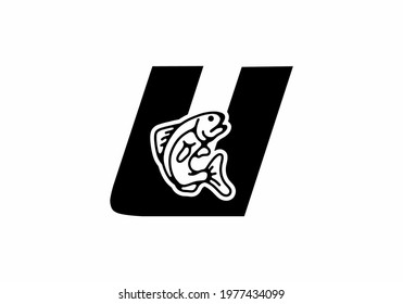 U initial letter with fish design