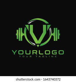 U initial letter fitness logo in triangle shape combined with dumbbell
