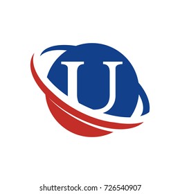 U initial letter logo in abstract globe shape red and blue color