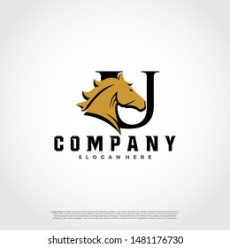 U Initial Letter Logo Design with silhouette horse.