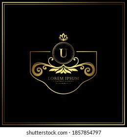 U Initial Letter Luxury Logo template in vector art for Restaurant, Royalty, Boutique, Cafe, Hotel, Heraldic, Jewelry, Fashion and other vector illustration.