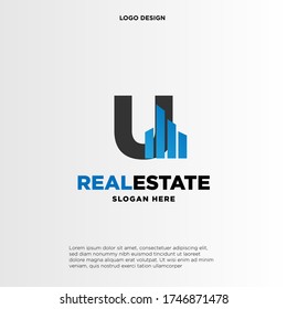 U Concepto de logotipo inicial con vector de plantilla de construcción.