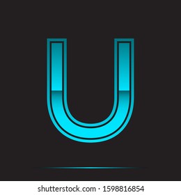 U Initial Logo Icon, Light Cyan Gradient Folded Simple Premium Modern, Vector Black Isolated Design.