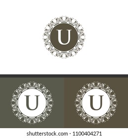 U initial logo. Luxury ornament crown logo