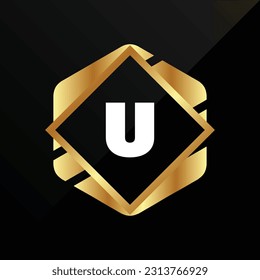 U Initial luxury gold Letter Type Logo Sign Symbol Icon Simple Elegance