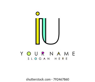 I & U initial minimalist logo template vector