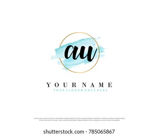 A U Initial water color logo template vector
