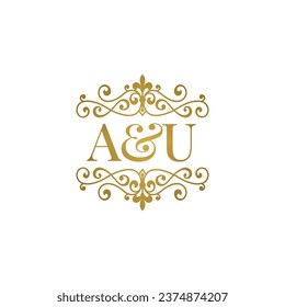 A U initials logo ornament gold. Letter AT wedding ampersand or business partner symbol.