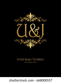 U & J initial wedding logo template vector