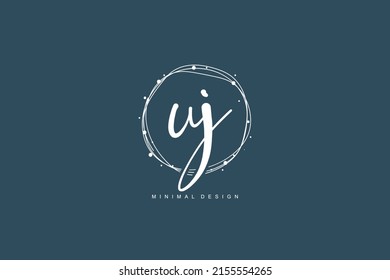 U J UJ logo, Initial lettering handwriting or handwritten for identity. Logo with signature and hand drawn style.