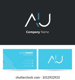 A & U joint logo line letter design with business card template