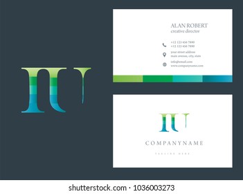 I & U joint logo multi color letter design with business card template