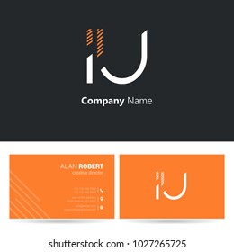I & U joint logo stroke letters design with business card template
