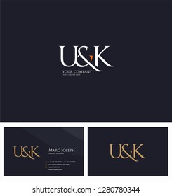 U & K letters Joint logo icon and Business card vector template.