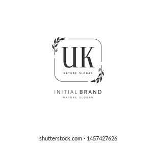 U K UK Beauty vector initial logo, handwriting logo of initial signature, wedding, fashion, jewerly, boutique, floral and botanical with creative template for any company or business.