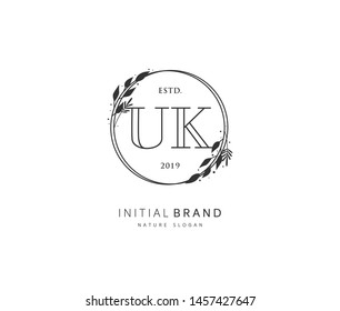 U K UK Beauty vector initial logo, handwriting logo of initial signature, wedding, fashion, jewerly, boutique, floral and botanical with creative template for any company or business.