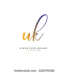 U K UK Initial letter handwriting and  signature logo concept design