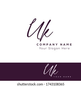 U K UK Initial Letter Handschrift und Signature Logo.